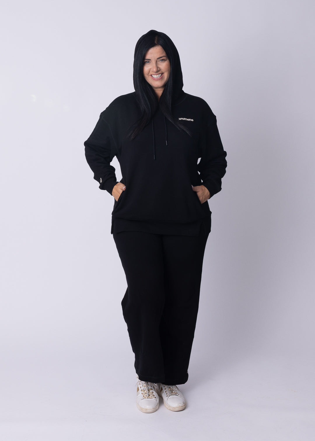 Woman wearing Womene Moments Straight Leg Joggers in Coffee Brown — Australian cotton loungewear