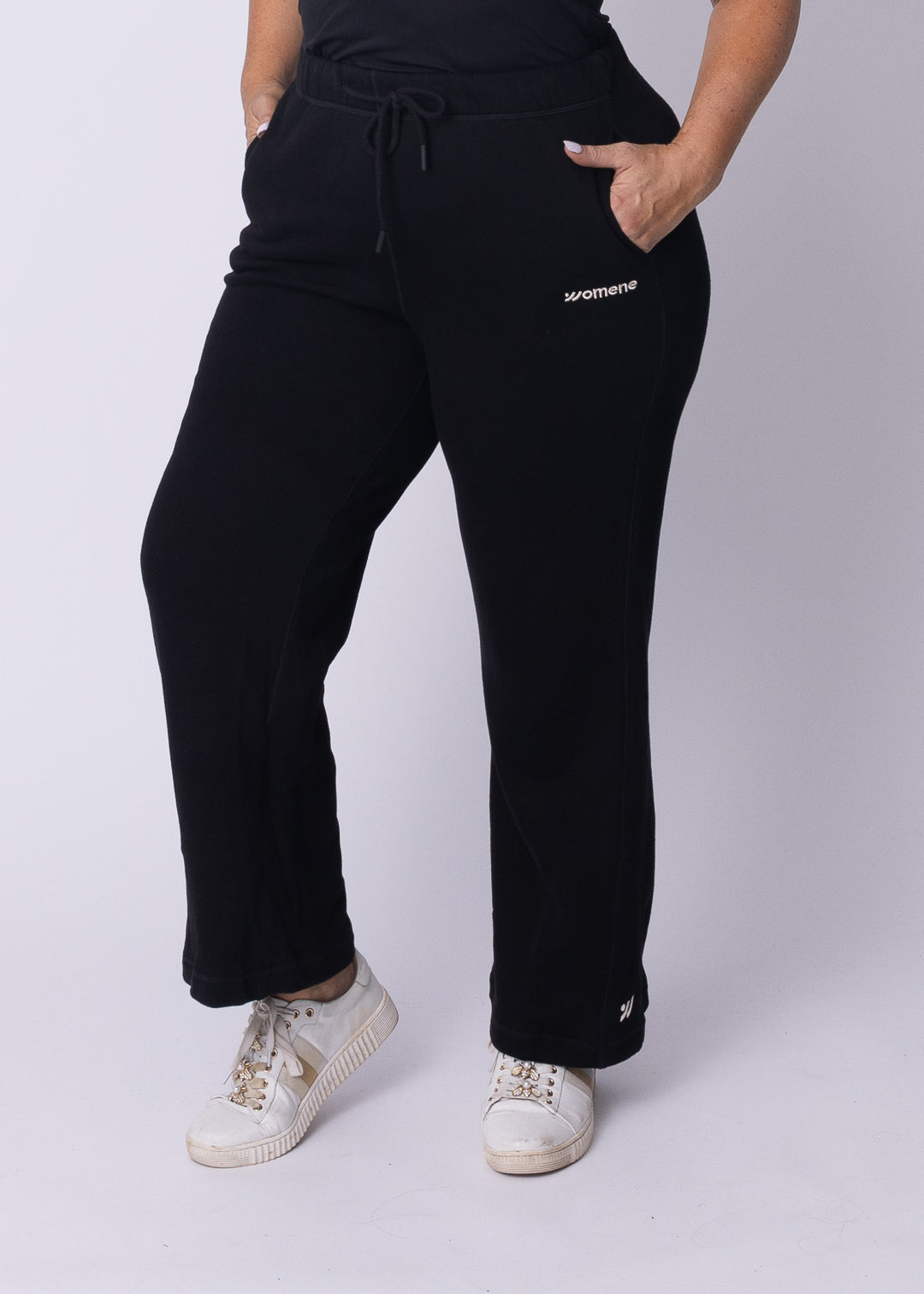 Side profile of Moments Straight Leg Joggers showing tapered fit